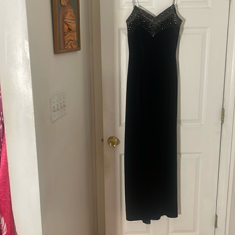 Blonde Nites by Linda Bernell Beaded Black Velvet Evening Gown